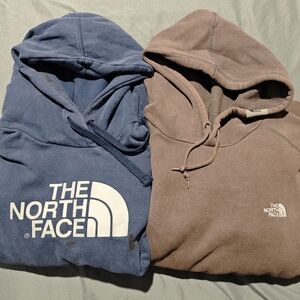 Lot of 2 The North Face Men's Pullover Hooded Sweatshirts Blue / Brown Size L